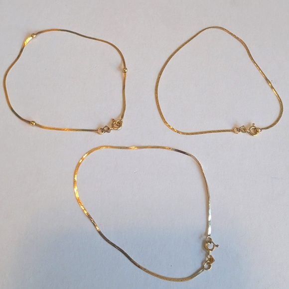 Vintage EUC 14kt Gold Herring Bone Bundle of 3 Dainty Bracelets - Picture 4 of 7
